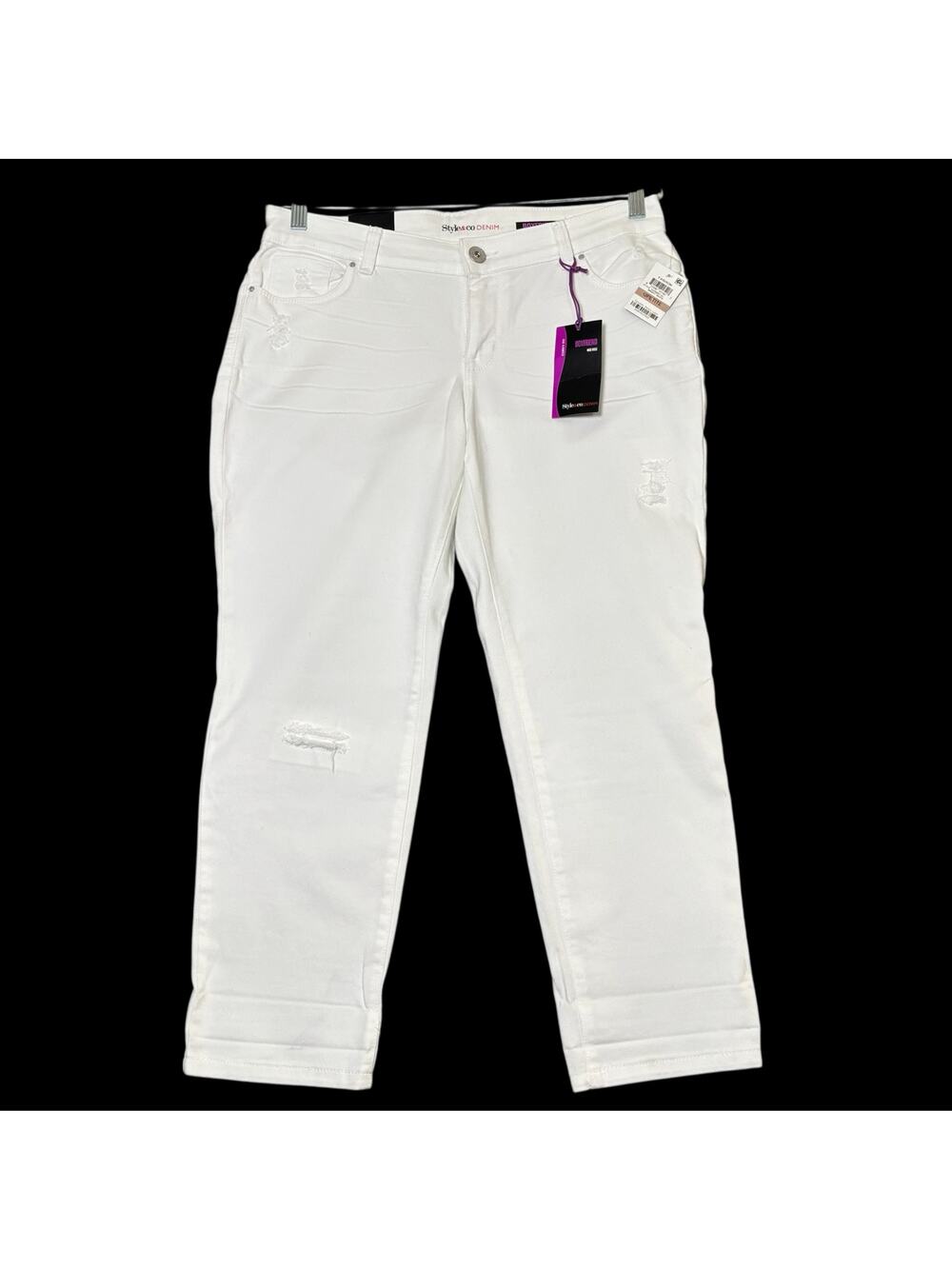 NWT White Curvy Boyfriend Jeans Mid-Rise Distressed Destroyed 5-Pocket 12P